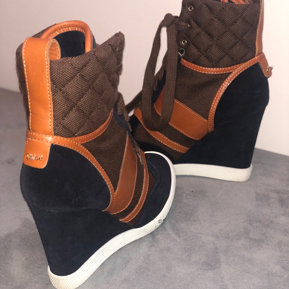 Suede Navy & Brown Wedge Sneakers